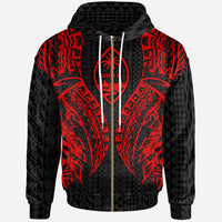 Guam Zip up Hoodie Polynesian Lion Head Red Style Unisex Red - Polynesian Pride
