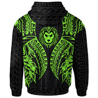 Guam Zip up Hoodie Polynesian Lion Head Green Style - Polynesian Pride