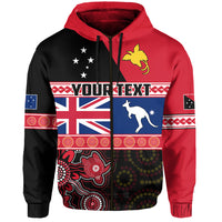 Custom Papua New Guinea Australia Hoodie Aboriginal PNG and AUS LT13 Zip Hoodie Black - Polynesian Pride