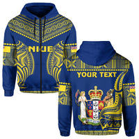 Custom Niue Hoodie Hiapo Mix Polynesian Happy Constitution Day LT14 Zip Hoodie Blue - Polynesian Pride