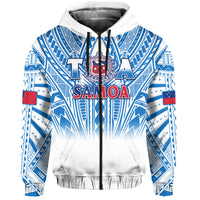 (Custom Text and Number) Samoa Rugby Hoodie Personalise Toa Samoa Polynesian Pacific White Version LT14 Zip Hoodie White - Polynesian Pride