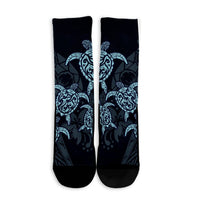 Hawaiian Hibiscus Plumeria Sea Turtle Polynesian Crew Socks - AH - Polynesian Pride