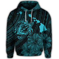 Hawaiian Hibiscus Sea Turtle Swim Polynesian Hoodie Blue - Polynesian Pride