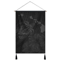 Hawaiian Hibiscus Sea Turtle Swim Polynesian Hanging Poster - Grey - AH Hanging Poster Cotton And Linen - Polynesian Pride