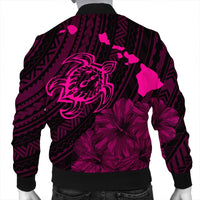 Hawaiian Hibiscus Sea Turtle Swim Polynesian Bomber Jacket - Pink - AH - Polynesian Pride