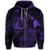 Hawaiian Hibiscus Sea Turtle Swim Polynesian Zip Hoodie Purple - Polynesian Pride