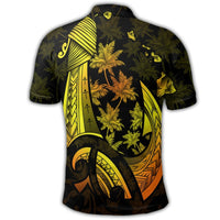 Hawaiian Map Palm Trees Fish Hook Polynesian Polo Shirt Colorful Yellow - Polynesian Pride