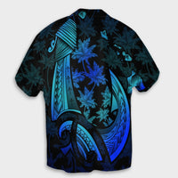 Polynesian Couple Outfits Matching Dress and Hawaiian Shirt Hawaii Map Palm Trees Fish Hook Polynesian Quilt Colorful Blue RLT14 - Polynesian Pride