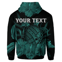 Custom Hawaiian Map Turtle Hibiscus Polynesian Hoodie Turquoise - Polynesian Pride
