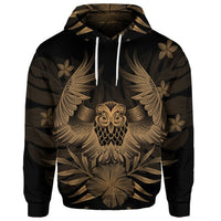 Custom Hawaiian Owl Hibiscus Plumeria Polynesian Hoodie Gold - Polynesian Pride
