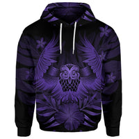 Custom Hawaiian Owl Hibiscus Plumeria Polynesian Hoodie Purple - Polynesian Pride