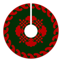 Hawaiian Quilt Pattern Hibiscus Palm Tree Tree Skirt - Red Green - AH - Polynesian Pride