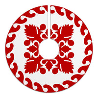 Hawaiian Quilt Pattern Tradition Skillful Tree Skirt - Red White - AH - Polynesian Pride