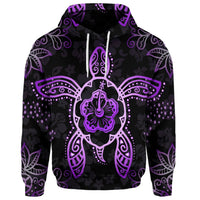 Custom Hawaiian Turtle and Hibiscus Polynesian Hoodie Violet - Polynesian Pride