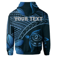 Custom Hawaiian Turtle Plumeria Kakau Polynesian Quilt Hoodie Neo Blue - Polynesian Pride