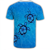 Hawaiian Turtle Swim In The OCean With Hibiscus Polynesian T Shirt AH - Polynesian Pride