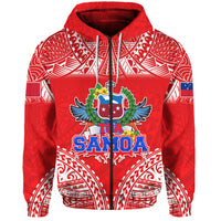 Toa Samoa Polynesian Rugby Hoodie Samoan Flag Red Color LT9 Zip Hoodie Red - Polynesian Pride