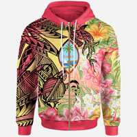 Guam Zip Hoodie Flowers Tropical With Sea Animals Unisex Pink - Polynesian Pride