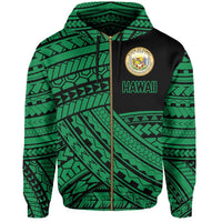 Polynesian Protect Mauna Kea Kanaka Maoli Hawaii Zip Hoodie Green Quarter Style - Polynesian Pride
