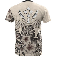 Kosrae T Shirt Kosrae Flag Beige Hibiscus - Polynesian Pride