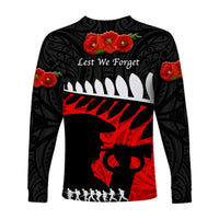 New Zealand Maori ANZAC Long Sleeve Shirt Remembrance Soldier - Black LT8 - Polynesian Pride