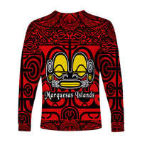Marquesas Islands Long Sleeve Shirt Marquesan Tattoo Simple Style - Red LT8 - Polynesian Pride