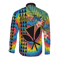 (Custom Personalised) Hawaii Rainbow Tie Dye Long Sleeve Button Shirt Flowers Polynesian Hawaiian Tribal LT13 - Polynesian Pride
