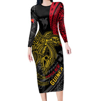 (Custom Personalised) Papua New Guinea Long Sleeves Dress Raggiana Birds Of Paradise Happy 47th Independence Day LT13 Polyester spandex Black - Polynesian Pride
