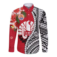 (Custom Personalised) Tahiti Islands Long Sleeve Button Shirt Polynesian Shark Mix Tropical Flowers LT14 - Polynesian Pride