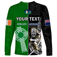 (Custom Personalised) New Zealand And Ireland Rugby Long Sleeve Shirt All Black Maori Mix Shamrocks LT14 - Polynesian Pride