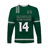 (Custom Text And Number) Hawaii Football Long Sleeve Shirt Kakau Rainbow Warriors Helmet Go Bows LT14 - Polynesian Pride