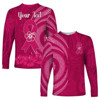 (Custom Personalised) Breast Cancer Awareness Long Sleeve Shirt Hibiscus Polynesian No One Fights Alone LT13 Unisex Pink - Polynesian Pride