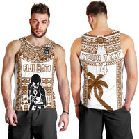Custom Text And Number Fiji Rugby Men Tank Top Pacific The Bati Brown Fijian Tapa LT14 Brown - Polynesian Pride