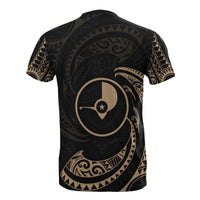 Yap Micronesia All Over Custom T Shirt Gold Tribal Wave - Polynesian Pride