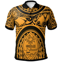 Polynesian Polo Shirt Guam Flag, Seal with Maui Moana Tattoo Unisex Orange - Polynesian Pride