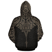 New Zealand Hoodie - Manta Maori Ta Moko Gold Zip Hoodie Black - Polynesian Pride