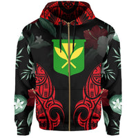 Polynesian Tropic Kanaka Maoli Hibiscus Hawaii Zip Hoodie Red - Polynesian Pride