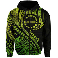 Custom Mangaia Cook Islands Hoodie Green Polynesian Wave Style LT9 Zip Hoodie Green - Polynesian Pride