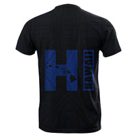 Hawaiian Kanaka Map Kakau Tatau Blue Polynesian T Shirt - Polynesian Pride