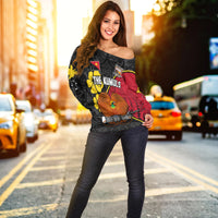 The Kumuls PNG Off Shoulder Sweater Papua New Guinea Polynesian Dynamic Style Black LT14 - Polynesian Pride