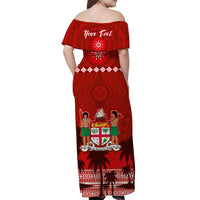 Custom Bula Fiji Matching Hawaiian Shirt and Dress Fijian Tapa Patterns with Palm Tree Red Ver.02 LT13 - Polynesian Pride