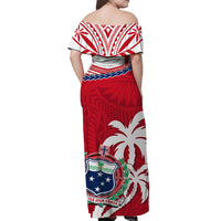 Samoa Off Shoulder Long Dress Samoan Coat Of Arms With Coconut Red Style LT14 - Polynesian Pride