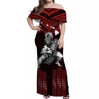 Custom Polynesian Couple Outfits Matching Hawaiian Warrior with Weapon Polynesian Tribal Red Dress And Shirt Ver.05 LT14 No Shirt Red - Polynesian Pride