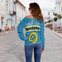 (Custom Personalised) Sanma Province Off Shoulder Sweater Vanuatu Pig Tusk Polynesian Flag Style LT14 - Polynesian Pride