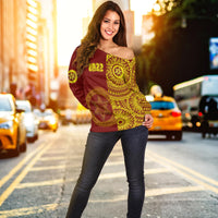 (Custom Text And Number) Tonga High School Off Shoulder Sweater Class Of Year Tongan Ngatu Pattern LT14 - Polynesian Pride