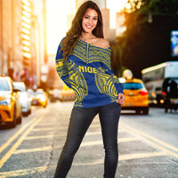 Niue Off Shoulder Sweater Hiapo Mix Polynesian Happy Constitution Day LT14 - Polynesian Pride
