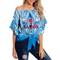 Samoa Rugby Off Shoulder Waist Wrap Top Toa Samoa Polynesian Pacific Blue Version LT14 Women Blue - Polynesian Pride