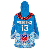 (Custom Personalise Text and Number) Toa Samoa Rugby Wearable Blanket Hoodie Manu Siva Tau Style Ulafala LT13 - Polynesian Pride