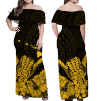 Hawaii Shaka Sign Couple Long Dress and Hawaiian Shirt Gold Version LT9 - Polynesian Pride