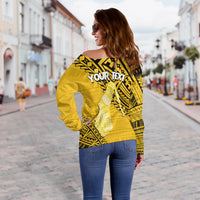 Cook Islands Tribal Personalised Off Shoulder Sweater Island Map - Aitutaki Island LT7 - Polynesian Pride